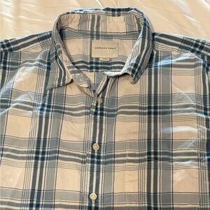 American Eagle Relaxed Fit Classic Blue/White Short Sleeve Shirt Large